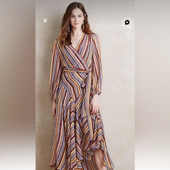 Zimmermann Orange and Brown Wrap Dress with Bishop Sleeves - Picture 2 of 7